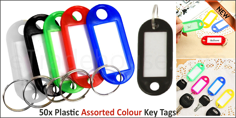 PLASTIC COLOR KEY TAGS WITH PAPER INSERTS SPLIT RINGS